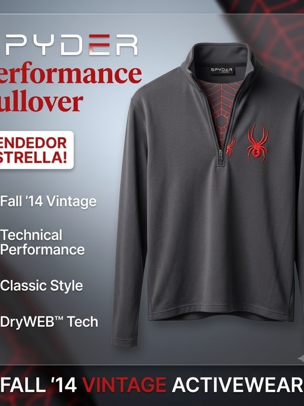 Spyder Men's 1/4 Zip Pullover Jacket Grey Red Spider Web Size S Small